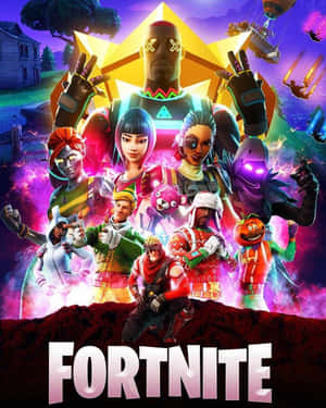 色彩繽紛的數位藝術中，Fortnite遊戲角色在宇宙背景下英勇地擺姿勢。 — Apple Watch Ultra 壁紙