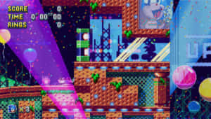 復古電子遊戲場景，帶有像素化平台、氣球和分數顯示。 — 超音鼠 壁紙