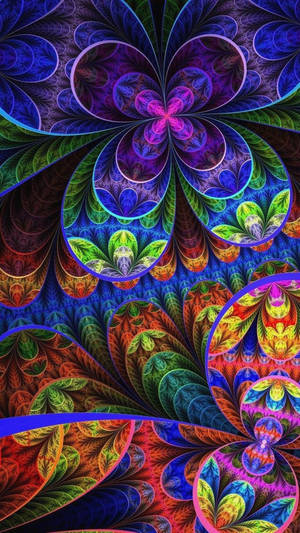充滿活力的分形圖案在旋轉的迷幻色彩中創造出迷人的數位藝術作品。 — 花卉 iPhone 壁紙