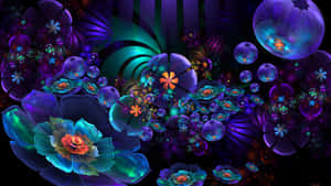 發光的分形花朵以霓虹色彩漂浮在黑暗的宇宙場景中。 — 2560x1440 壁紙