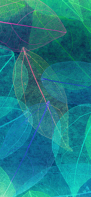 半透明葉片，在深色背景上帶有螢光色的發光葉脈。 — Nothing Phone (3) 壁紙
