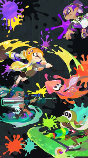 彩色墨水戰鬥遊戲場景中的角色。 — Splatoon GIF 壁紙
