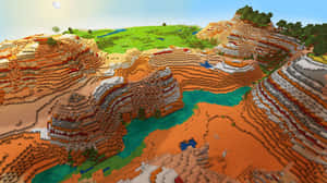 塊狀峽谷，蜿蜒河流，層疊懸崖，明亮天空。 — 型格 Minecraft 壁紙