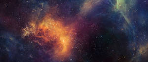 充滿活力的宇宙星雲，橙色和紫色的雲層在星空中旋轉發光。 — 銀河 壁紙