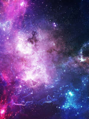 充滿活力的宇宙星雲，帶有紫色、藍色和粉紅色調的發光星星。
