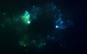 一個宇宙星雲，在深空中擁有發光的藍色和綠色雲層以及散落的星星。 — 淺綠色美學動態圖 壁紙