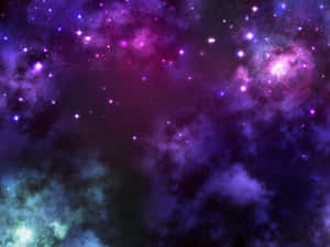 在深空中閃爍星星的充滿活力的紫色、粉紅色和藍綠色星雲。