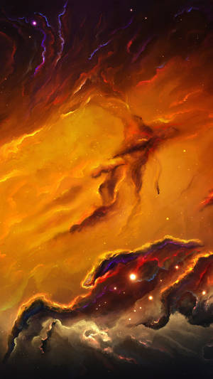 火熱的橙色和紫色星雲雲團在深空中與星星一起發光。 — 銀河 壁紙