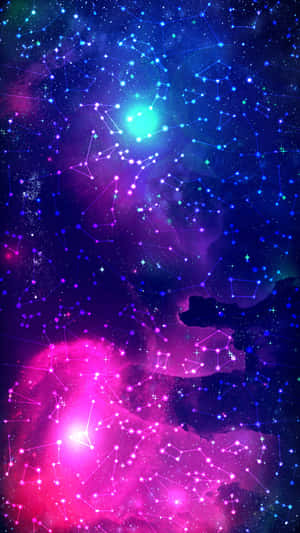 在深空中具有連接星座的充滿活力的粉紅色和藍色星雲。 — 夜空 壁紙