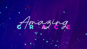 在宇宙紫色和藍色背景上，帶有條紋和點的發光文字 Amazing Grace。 — 唯美花朵動圖 壁紙