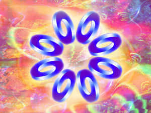 發光的藍色圓環在多彩宇宙背景上排列成花朵圖案。 — 抽象藝術 壁紙