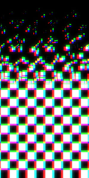 黑色背景上帶有彩色像素化方格的數位故障藝術 — Pixel 3 壁紙