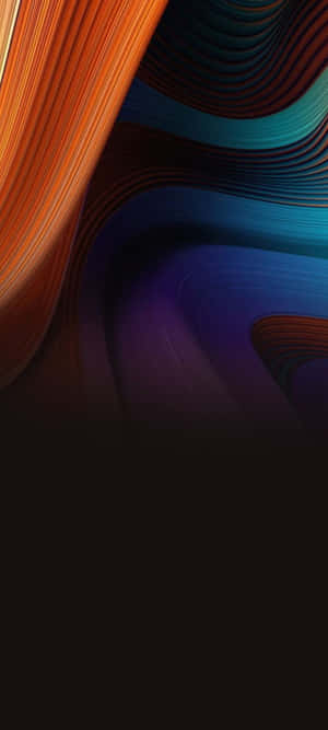 橙色、藍綠色和紫色的動態抽象波浪在深色背景上流動。 — Galaxy M07 壁紙