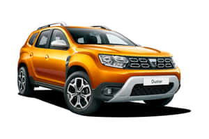 橙色Dacia Duster SUV，配備銀色車頂行李架和合金輪圈，背景為白色。 — Surface Laptop 壁紙