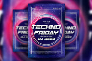 Techno Friday俱樂部傳單，在宇宙背景上顯示DJ Deez活動詳情。