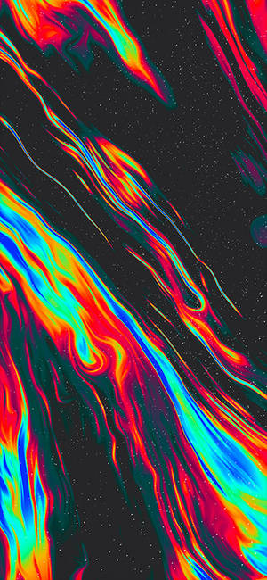 霓虹色的宇宙流在星光點點的黑色背景上流動。 — iPhone 11 壁紙