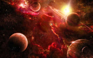 宇宙場景，包含紅色星雲、行星和明亮的恆星 — 太空美學 GIF 壁紙