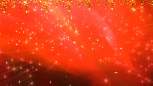 節日紅色背景，帶有金色裝飾和閃爍星星，適合慶祝活動。 — 16:9 壁紙