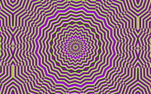 紫色和青檸綠色鋸齒從中心向外輻射的催眠幾何圖案。 — 幻覺 壁紙