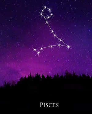 雙魚座星座在黑暗森林上方的紫色夜空中閃耀。 — Apple Watch Ultra 壁紙