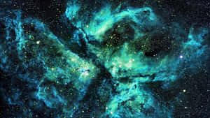 在深空中充滿星星的發光藍綠色星雲。 — 淺綠色美學動態圖 壁紙