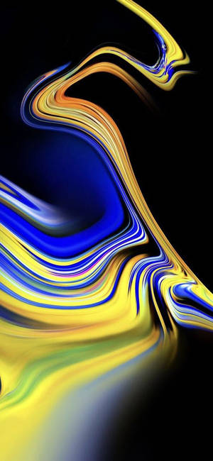 黑色背景上藍色、黃色和橙色的動態漩渦 — Pixel 9 Pro 壁紙