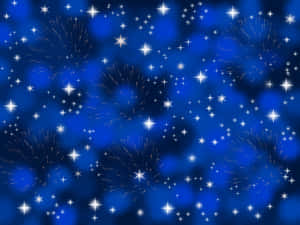 藍色夜空充滿閃爍的星星和綻放的煙花。 — 藍天 壁紙