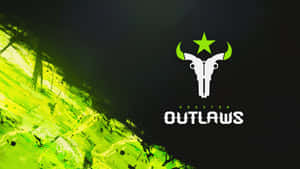 Houston Outlaws 標誌，帶有公牛頭骨和綠色星星，位於黑色和螢光綠色背景上。 — 鬥陣特攻 GIF 壁紙