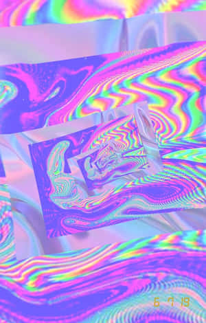 霓虹彩虹波浪在帶有嵌入數位失真的故障全息表面上擴散。 — 水彩 壁紙