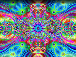 充滿活力的迷幻分形圖案，帶有旋轉彩虹顏色和對稱設計。 — 碎形動畫 壁紙