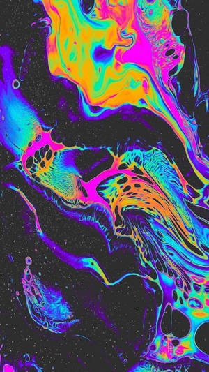 霓虹液體漩渦在繁星宇宙背景下發光，呈現迷幻抽象設計。 — 抽象 壁紙