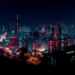 夜晚閃爍的城市天際線，色彩繽紛的霓虹燈照亮了高樓大廈。 — iPad Pro 13 壁紙