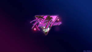 霓虹粉紅色「Retro Wave」文字在發光三角形內，帶有棕櫚樹，背景為深色漸變。 — 復古浪潮 壁紙
