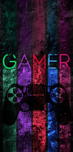 Gamer 文字和控制器輪廓在彩色紋理條紋上。 — 遊戲 壁紙