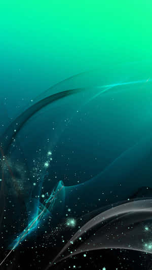 抽象的青綠色和藍色數位藝術，帶有流動的波浪和發光粒子。 — Galaxy Note 壁紙