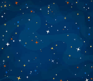 深藍色背景上點綴著彩色星星的星空夜空。 — 太空美學 GIF 壁紙