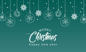 青綠色背景上的白色懸掛裝飾品和雪花，帶有Merry Christmas文字。 — 聖誕快樂 GIF 壁紙