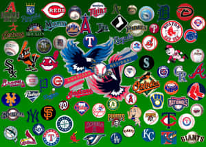 綠色背景上的 MLB 球隊標誌和吉祥物集合。 — 棒球 壁紙