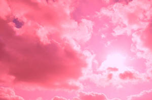粉紅色天空，有蓬鬆雲朵和明亮陽光 — 唯美雲朵動態 壁紙