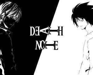 兩個黑白動漫角色面對面，帶有「Death Note」文字。