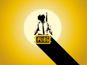 PUBG遊戲標誌，帶有玩家剪影，背景為黃色漸變。