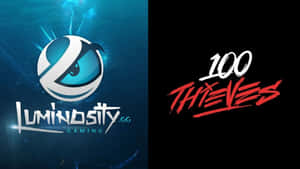 Luminosity Gaming 和 100 Thieves 的電競隊伍標誌並排顯示。