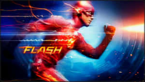 超級英雄 The Flash 以高速奔跑，伴隨閃電效果。 — 超級英雄 壁紙