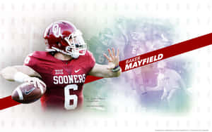 Baker Mayfield 身穿奧克拉荷馬大學 Sooners 球衣在比賽中擲出橄欖球。