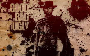 電影《The Good The Bad and The Ugly》的海報，上面有一個牛仔和血跡。