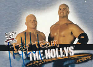 兩位WWE摔角手為The Hollys雙打組合簽名嘅卡片。 — 摔角 GIF 壁紙