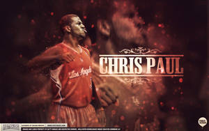 籃球運動員Chris Paul身穿紅色球衣，背景火紅並帶有發光粒子。