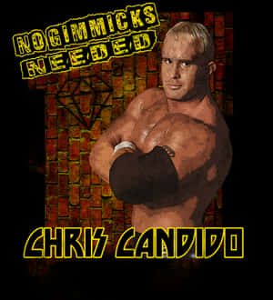肌肉發達的摔角手 Chris Candido 在磚牆前擺姿勢，搭配粗體黃色文字。 — 拼貼 GIF 壁紙