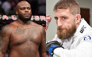 兩名身穿格鬥裝備的男性MMA拳手凝視鏡頭。