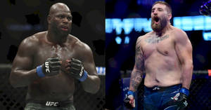 八角籠內的兩名UFC拳手，一人面露痛苦，另一人勝利咆哮。 — 反派出久 壁紙